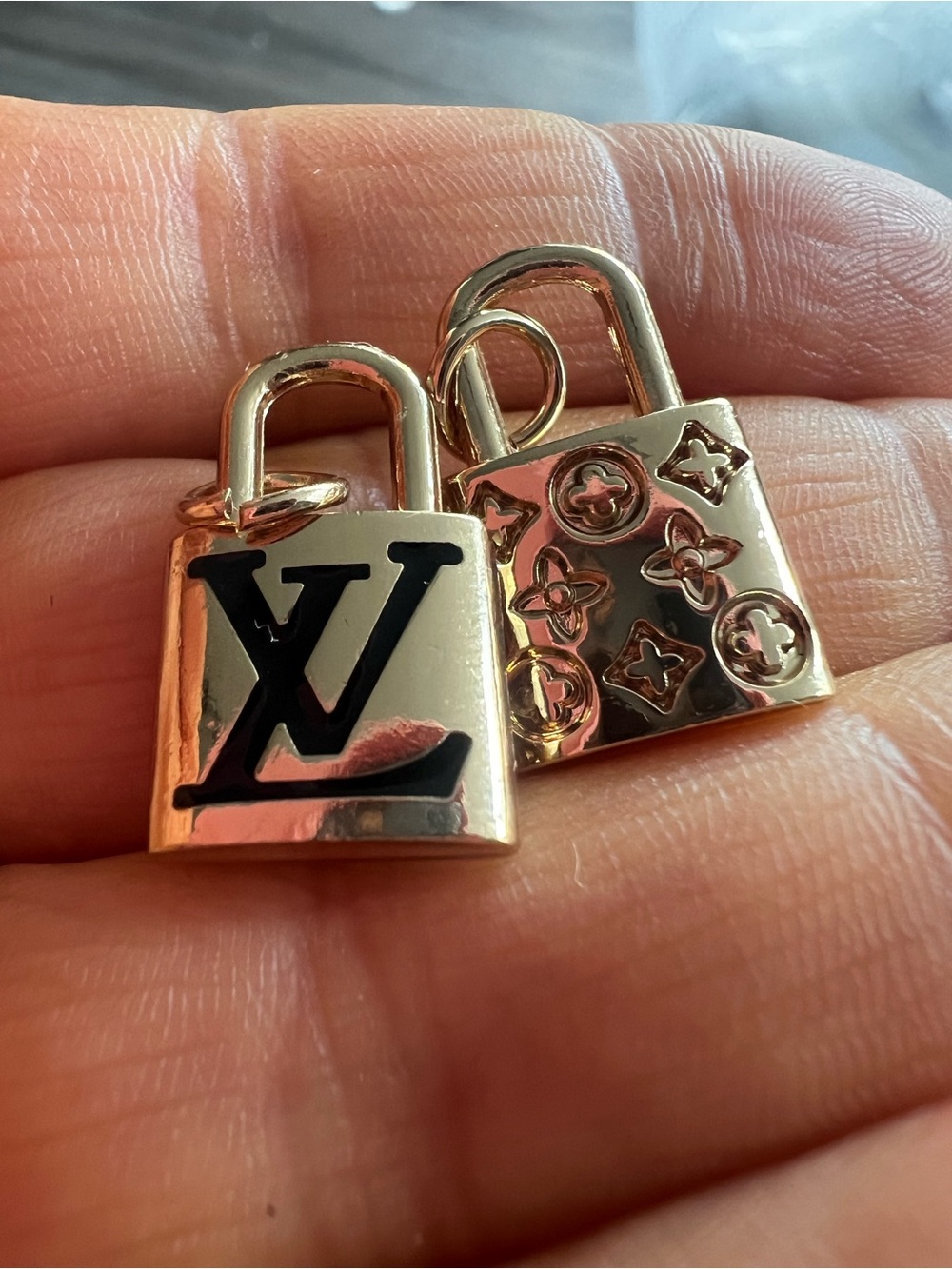 Lot of 2 Gold Padlock Charm with Black Logo